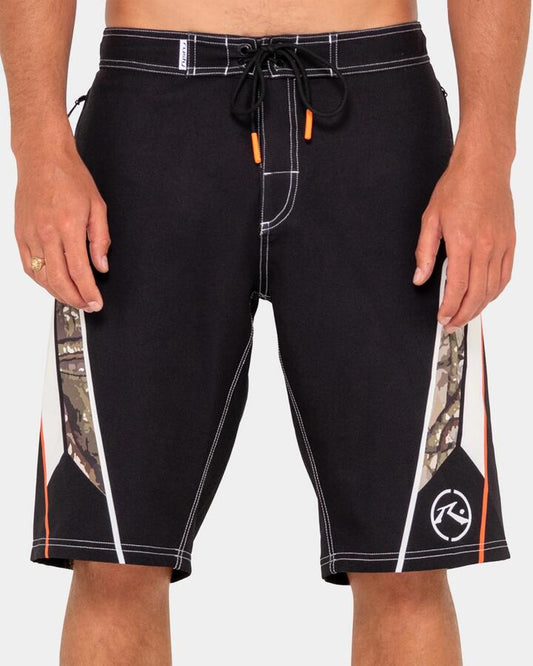 Image of Swimwear. Product name - Rusty Mens Chopper Treed 22" Boardshorts Black in Black colour by brand - Rusty