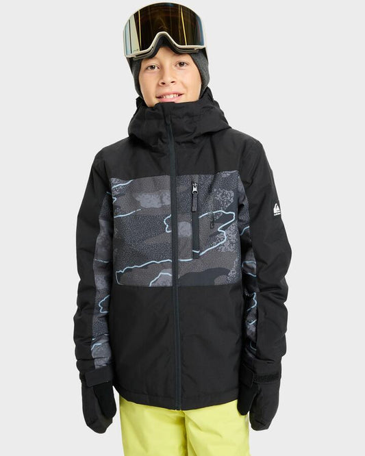 Image of Coats & Jackets. Product name - Quiksilver Boys 8-16 Side Hit Print Insulated Jacket Camostrokes True Black in Camostrokes True Black colour by brand - Quiksilver
