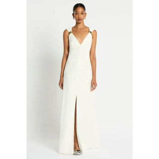 Image of a model wearing Dress. Productname: Athena Dress in Ivory colour by brand - sass and bide