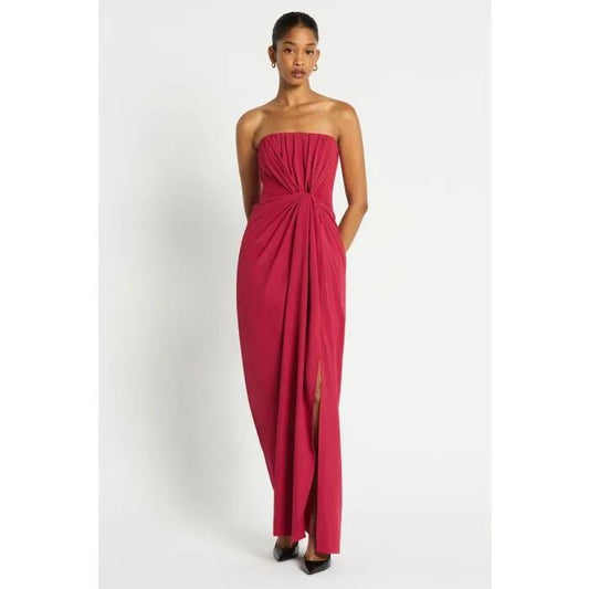 Image of a model wearing Dress. Productname: Artemis Maxi Dress in Pomegranate colour by brand - sass and bide