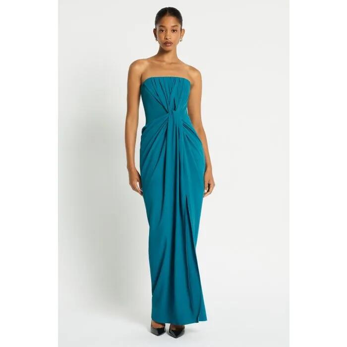 Image of a model wearing Dress. Productname: Artemis Maxi Dress in TEAL colour by brand - sass and bide