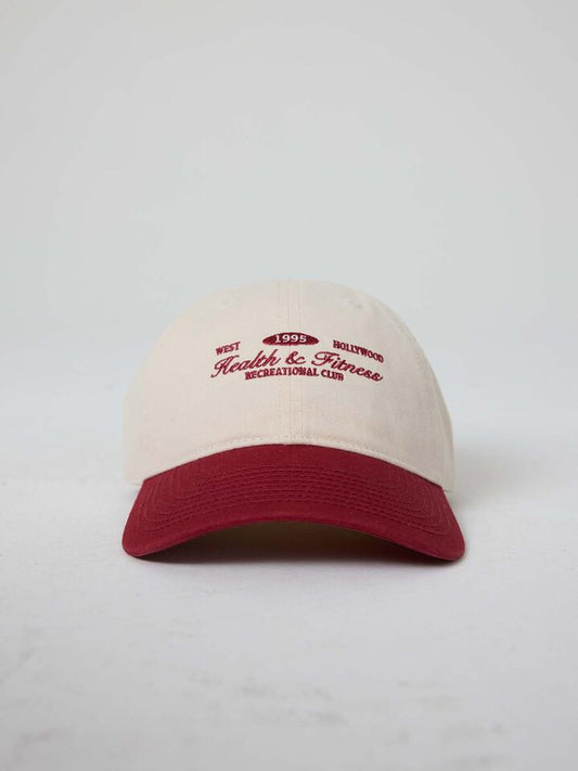 Image of Hats. Productname: West Hollywood Sweat Club Health and Fitness Two Tone Ball Park Cap ONE SIZE IVORY WINE in IVORY WINE colour by brand - West Hollywood Sweat Club
