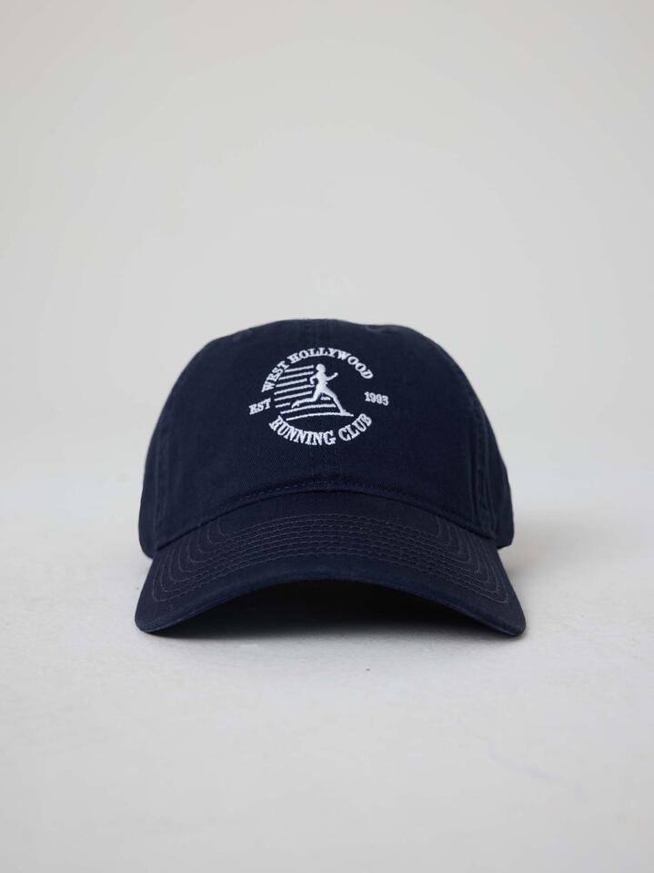 Image of Hats. Productname: West Hollywood Sweat Club Running Club Ball Park Cap ONE SIZE NAVY in NAVY colour by brand - West Hollywood Sweat Club