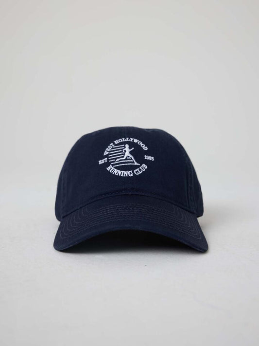 Image of Hats. Productname: West Hollywood Sweat Club Running Club Ball Park Cap ONE SIZE NAVY in NAVY colour by brand - West Hollywood Sweat Club