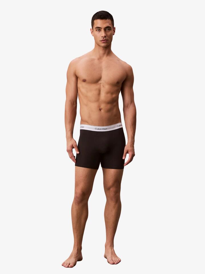 Image of a model wearing Shorts. Productname: Calvin Klein Icon Cotton Stretch Boxer Brief (Black 3-Pack) in Black/Black/Black colour by brand - Calvin Klein