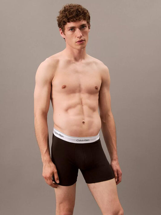 Image of a model wearing Shorts. Productname: Calvin Klein Icon Cotton Stretch 3-Pack Boxer Brief Black in Black/Black/Black colour by brand - Calvin Klein