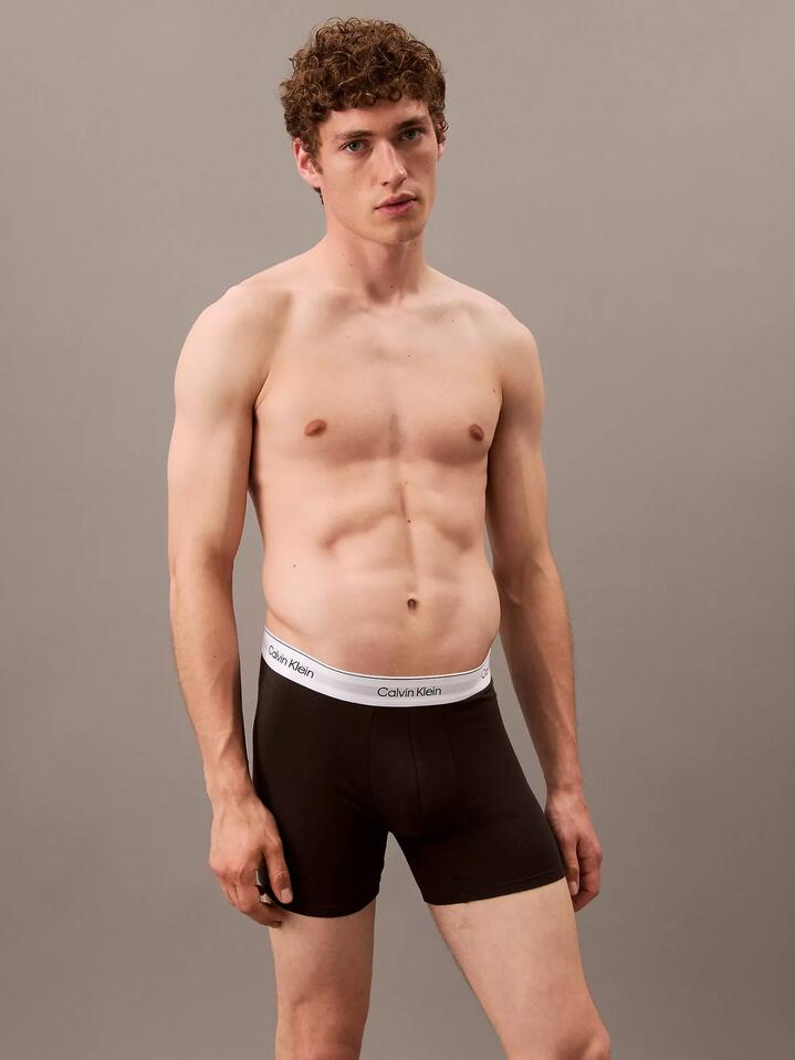 Image of a model wearing Shorts. Productname: Calvin Klein Icon Cotton Stretch Boxer Briefs (Black 3-Pack) in Black/Black/Black colour by brand - Calvin Klein