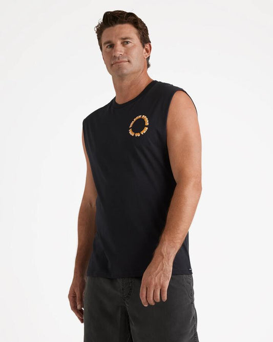 Image of a model wearing Tops. Productname: Volcom - Mens Daylighter Muscle Shirt - Antique Black - in Antique Black colour by brand - Volcom