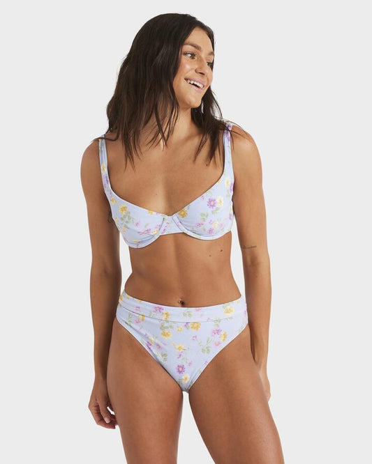 Image of Swimwear. Productname: Roxy - Womens Wildflower Mid Bikini Bottom - Misty Blue - in Misty Blue colour by brand - Roxy