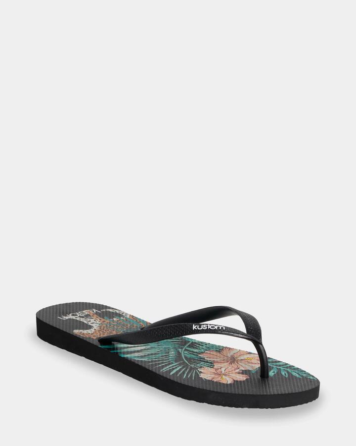 Image of Sandals. Product name - Kustom Womens Classic Thongs Black/Multi in Black/Multi colour by brand - Kustom