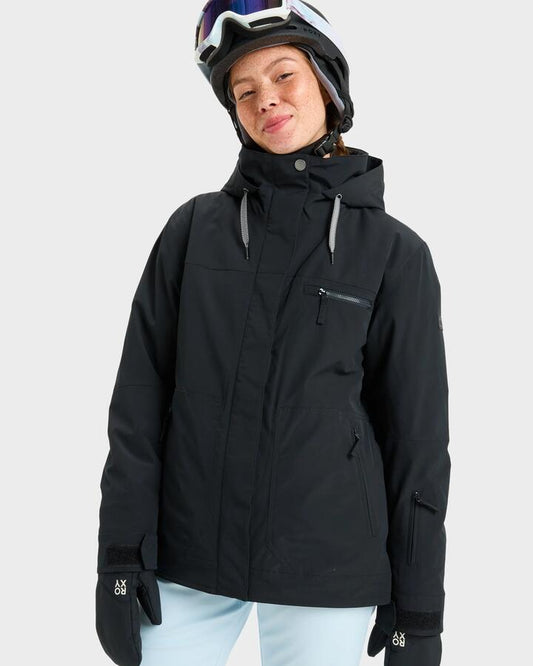 Image of a model wearing Outerwear. Productname: Roxy - Womens Brylee Snow Jacket - True Black - in True Black colour by brand - Roxy