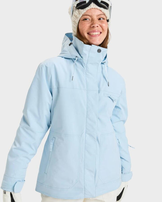 Image of a model wearing Outerwear. Productname: Roxy - Womens Brylee Snow Jacket - Ice Blue - in Ice Blue colour by brand - Roxy
