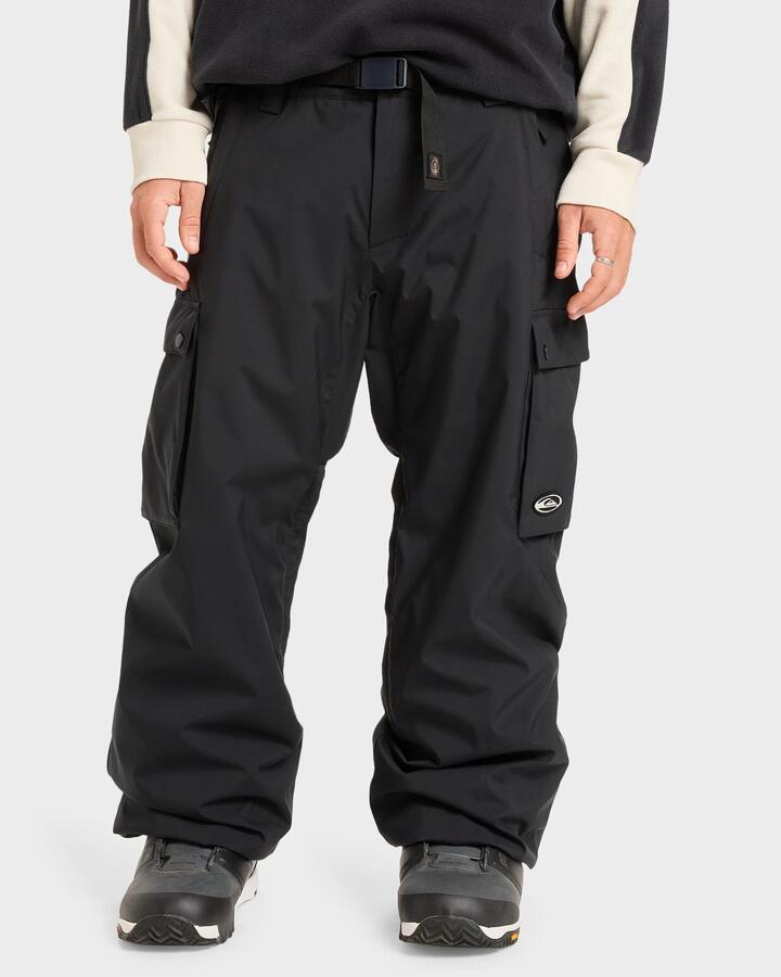 Image of a model wearing Pants. Product name - Quiksilver Mens Snow Down Cargo Snow Pants True Black in True Black colour by brand - Quiksilver