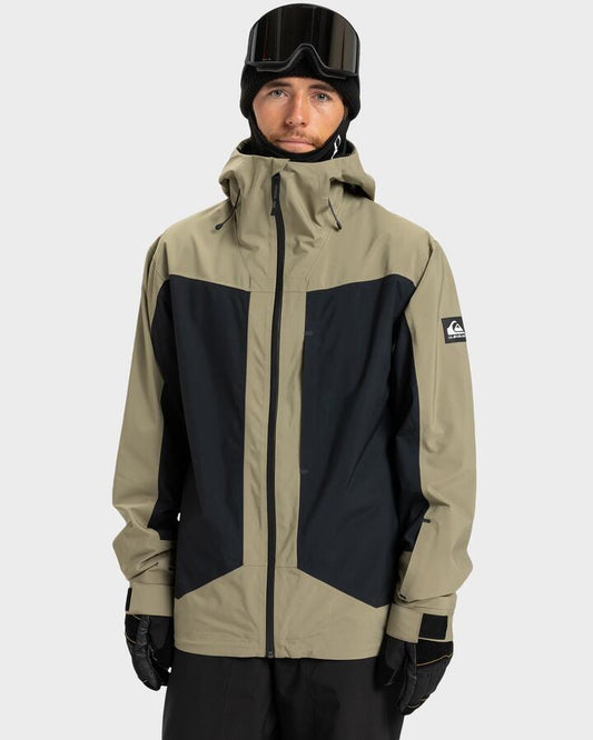 Image of a model wearing Outerwear. Productname: Quiksilver - Mens Ultralight Stretch 20K Snow Jacket - Fallen Rock - in Fallen Rock colour by brand - Quiksilver