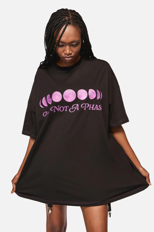 Image of a model wearing Tops. Productname: Not A Phase OS Tee in Black colour by brand - Black Friday