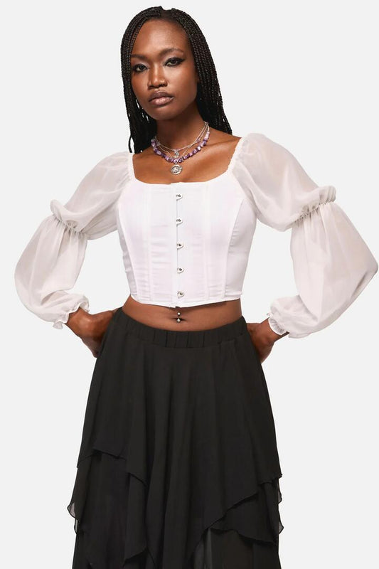 Image of Lingerie. Productname: The Adorned Ruffle Corset Blouse in White colour by brand - Black Friday