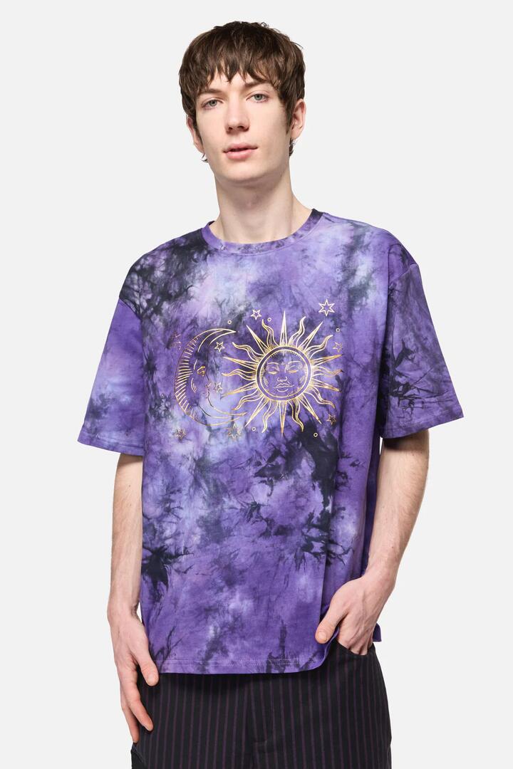 Image of Accessories. Productname: Sun And Moon Tie Dye Tee in Purple colour by brand - Black Friday