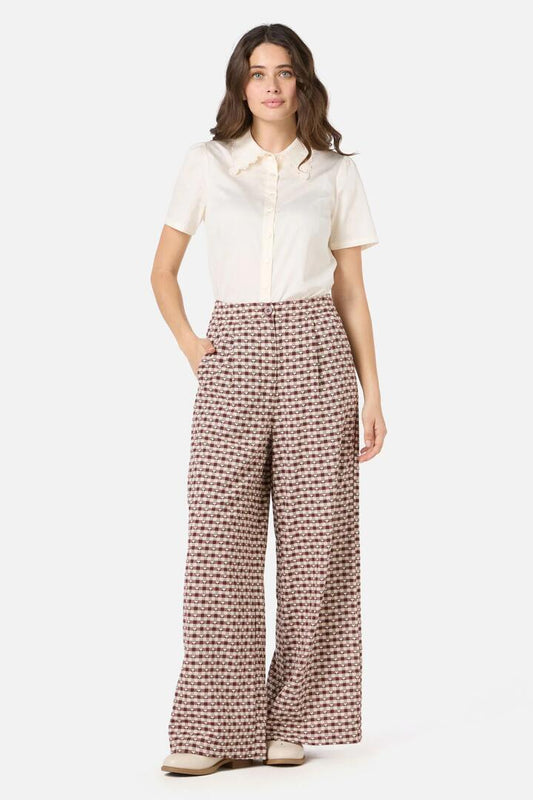 Image of a model wearing Pants. Productname: Sweetheart Check Pant in Chocolate colour by brand - Princess Highway