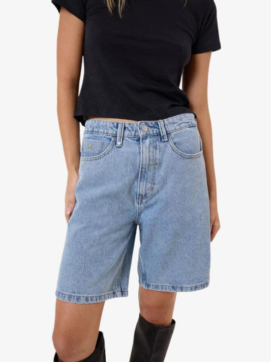 Image of a model wearing Shorts. Productname: Thrills Reagan Home Advantage Slouch Embro Shorts in Ageless Blue colour by brand - Thrills