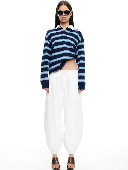 Image of a model wearing Tops. Productname: Lioness Countryside Jersey in Midnight Stripe colour by brand - Lioness