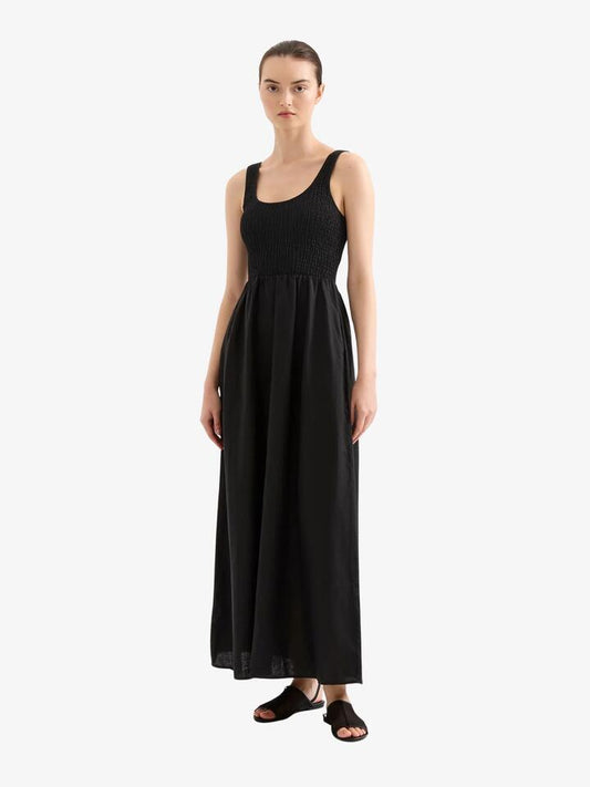 Image of a model wearing Dress. Productname: Nude Lucy Elio Linen Maxi Dress in Black colour by brand - Nude Lucy
