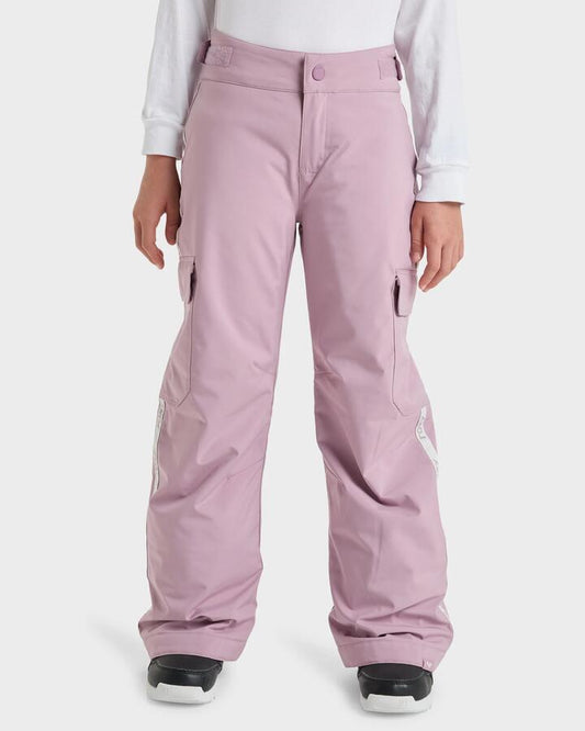 Image of a model wearing Pants. Product name - Roxy Girls 8-16 Banky Ice Snow Pants Discreet Mauve in Discreet Mauve colour by brand - Roxy