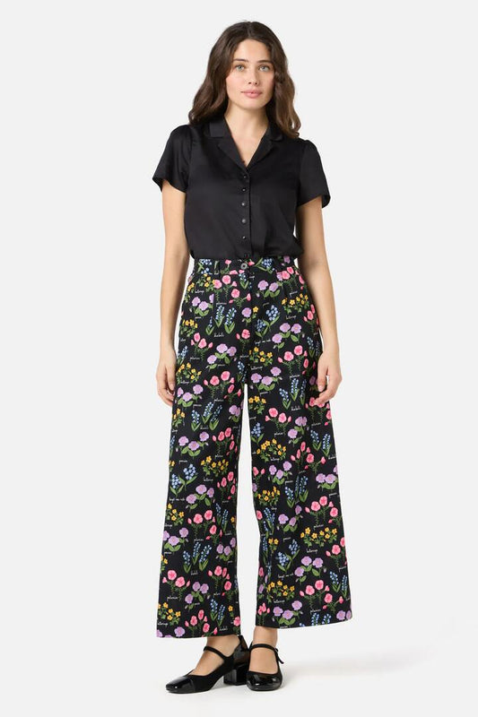 Image of a model wearing Pants. Productname: Cottage Garden Culotte in Black colour by brand - Princess Highway