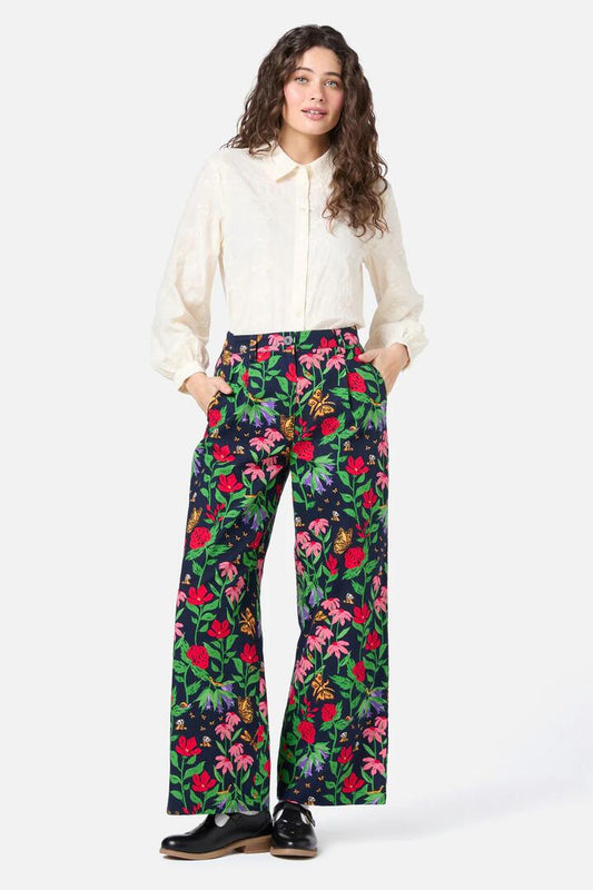 Image of a model wearing Pants. Productname: Garden Party Pant in Navy colour by brand - Princess Highway