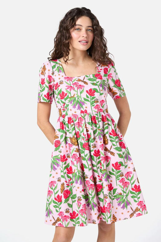 Image of a model wearing Dress. Productname: Garden Party Smock Dress in Soft Pink colour by brand - Princess Highway