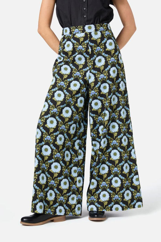Image of a model wearing Pants. Productname: Sunflower Palazzo Pant in Black colour by brand - Princess Highway