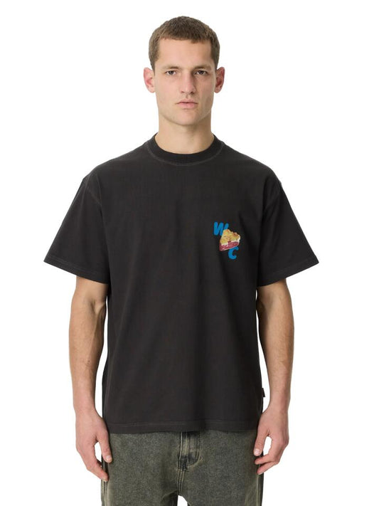 Image of a model wearing Tops. Productname: Weekend Cartel Tasty Tees in Washed Black colour by brand - Weekend Cartel