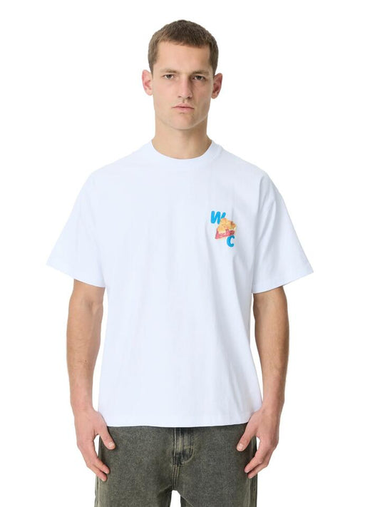 Image of a model wearing Tops. Productname: Weekend Cartel Tasty Tees in White colour by brand - Weekend Cartel