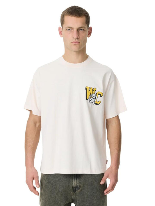 Image of a model wearing Tops. Productname: Weekend Cartel Punk Bunny T in Pink Salt colour by brand - Weekend Cartel