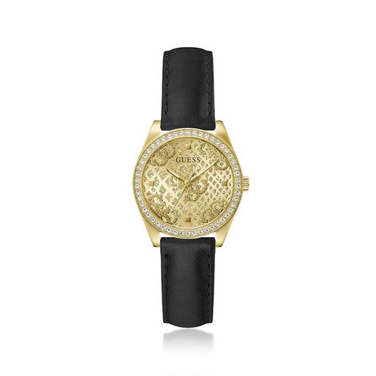 Image of Watches. Product name - Guess Boa Quartz Black Leather Watch GW0989L2 in colour by brand - Guess