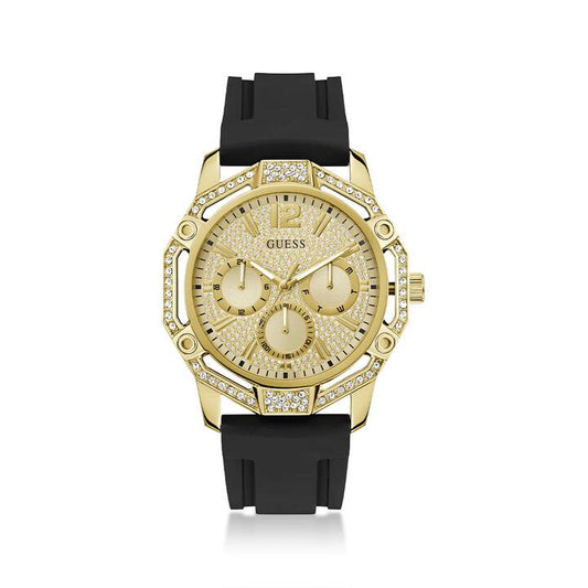Image of Watches. Productname: Guess Regal Quartz Multifunction Black Silicone Watch GW0954G2 in colour by brand - Guess