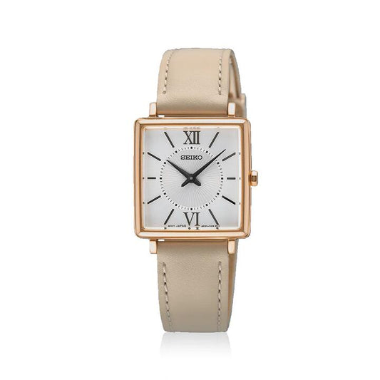 Image of Watches. Productname: Seiko Classic Conceptual Quartz Cream Leather Watch SWR114P in colour by brand - Seiko