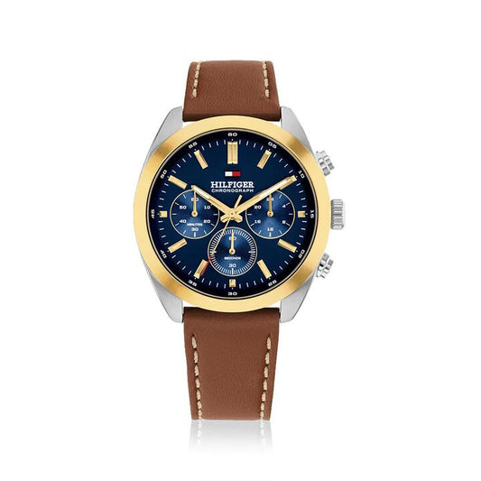 Image of Watches. Product name - Tommy Hilfiger Hudson Quartz Chronograph Brown Leather Watch 1710720 in colour by brand - Tommy Hilfiger