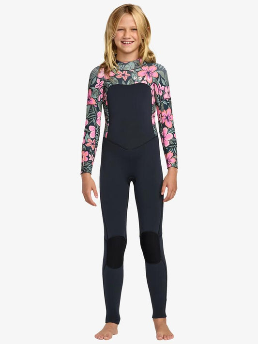 Image of a model wearing Tops. Productname: Roxy Girls 2-16 3/2Mm Swell Natural Backzip Wetsuit Electric Pink - in Electric Pink colour by brand - Roxy