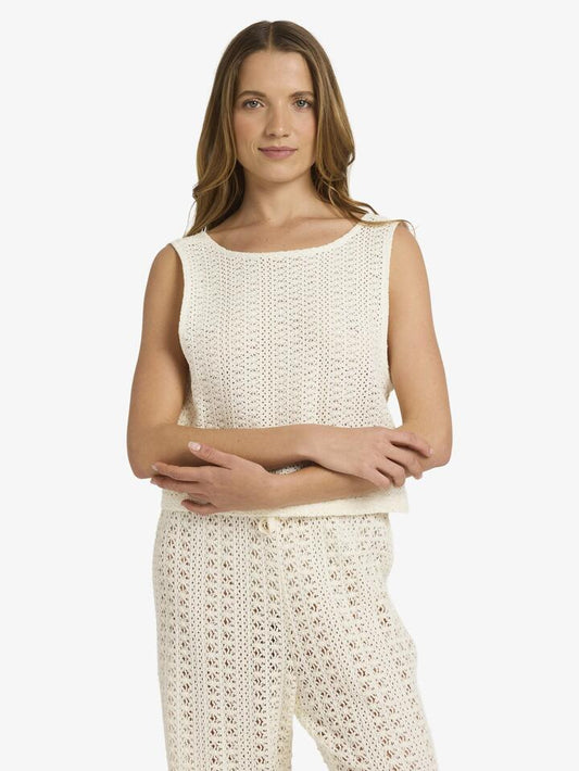 Image of a model wearing Tops. Productname: Roxy - Womens Sky Above Cover Up Top - Egret - in Egret colour by brand - Roxy