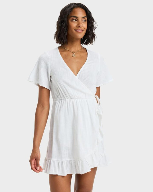 Image of Dresses. Productname: Roxy - Womens Zenit Wrap Solid Mini Dress - Bright White - in Bright White colour by brand - Roxy