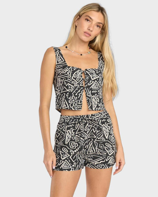 Image of a model wearing Shorts. Productname: Billabong - Womens Sunflower Elastic Waist Shorts - Black/White - in Black/White colour by brand - Billabong