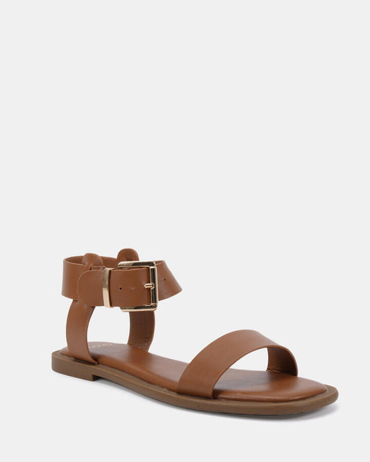 Image of Flats. Productname: Trulee: Caramel - Women's Strappy - Flat in Caramel colour by brand - Novo