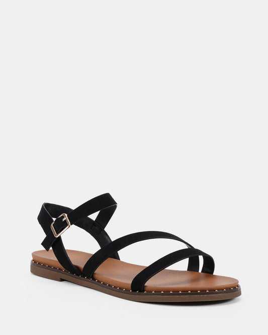 Image of Flats. Productname: Tzivia: Black - Women's Strappy - Flat in Black colour by brand - Novo