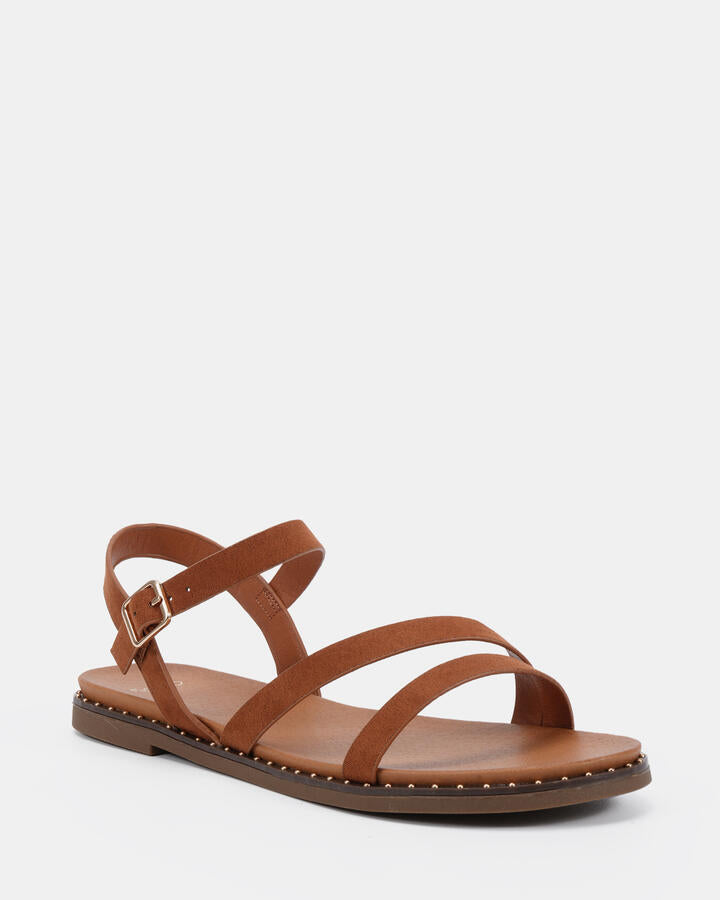 Image of Flats. Productname: Tzivia: Caramel - Women's Strappy - Flat in Caramel colour by brand - Novo