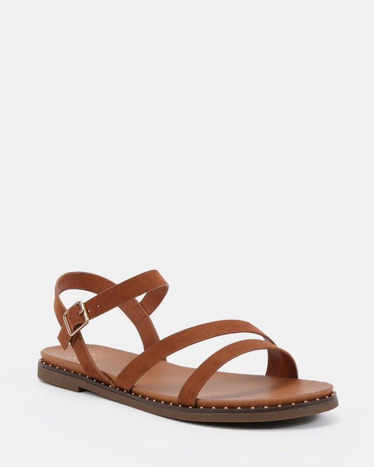 Image of Flats. Productname: Tzivia: Caramel - Women's Strappy - Flat in Caramel colour by brand - Novo