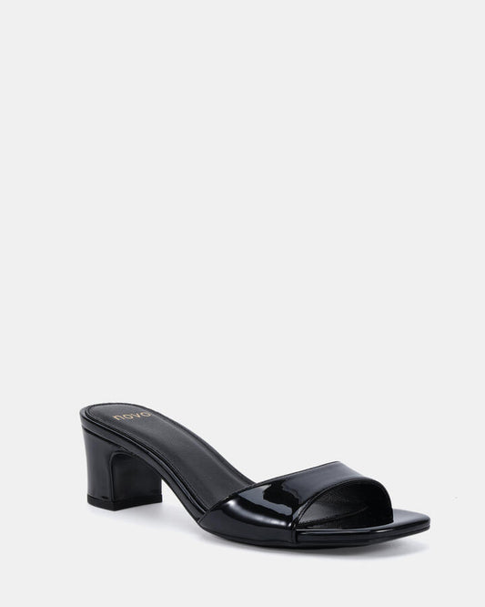 Image of Heels. Productname: Viyan: Black Patent - Women's Strappy - Low Heel in Black colour by brand - Novo