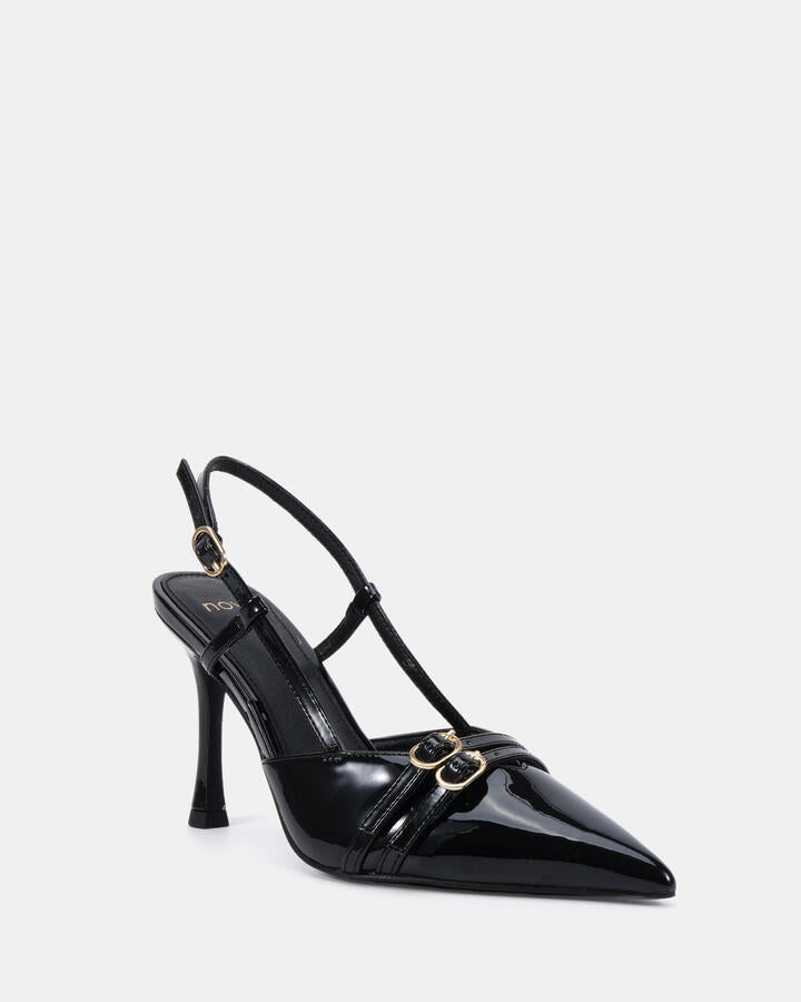 Image of Heels. Product name - Issoria Black Patent Low Heels in Black colour by brand - Novo