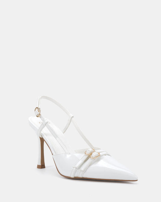 Image of Footwear. Productname: Issoria: White Patent - Women's Court - High Heel in White colour by brand - Novo