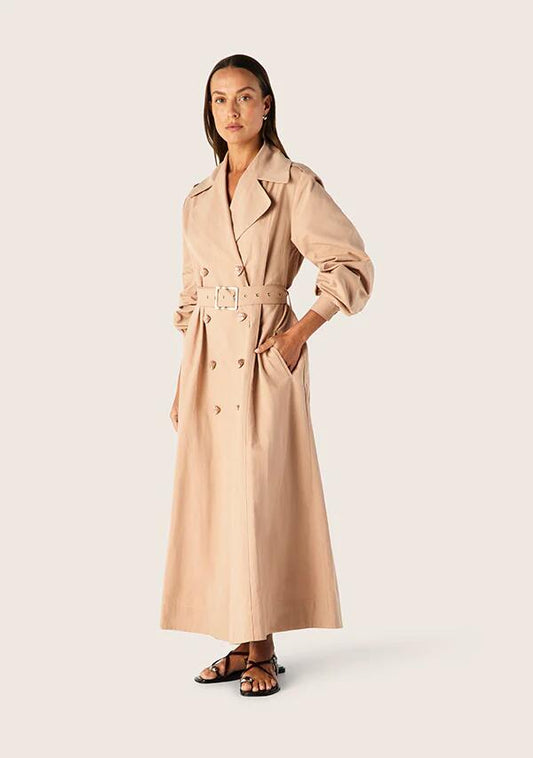 Image of a model wearing Outerwear. Productname: Arena Trench Coat in Transcendent Pink colour by brand - MOS The Label