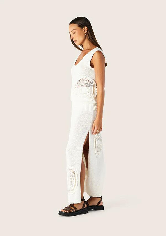 Image of a model wearing Tops. Productname: Martina Knit Tank Top in Chalk colour by brand - MOS The Label